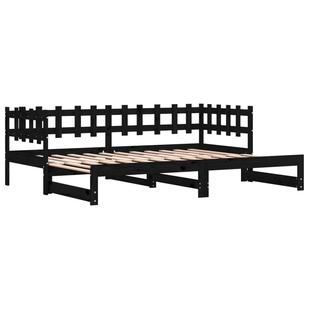 Lit de repos extensible noir 2x(80x200) cm en bois de pin massif