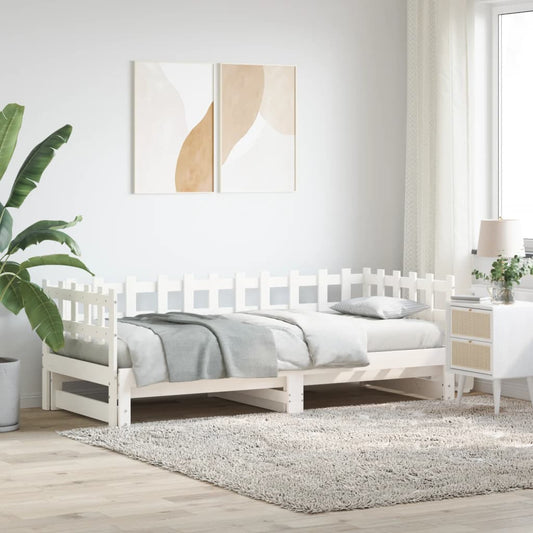 Lit de repos extensible blanc 2x(90x200) cm en bois de pin massif