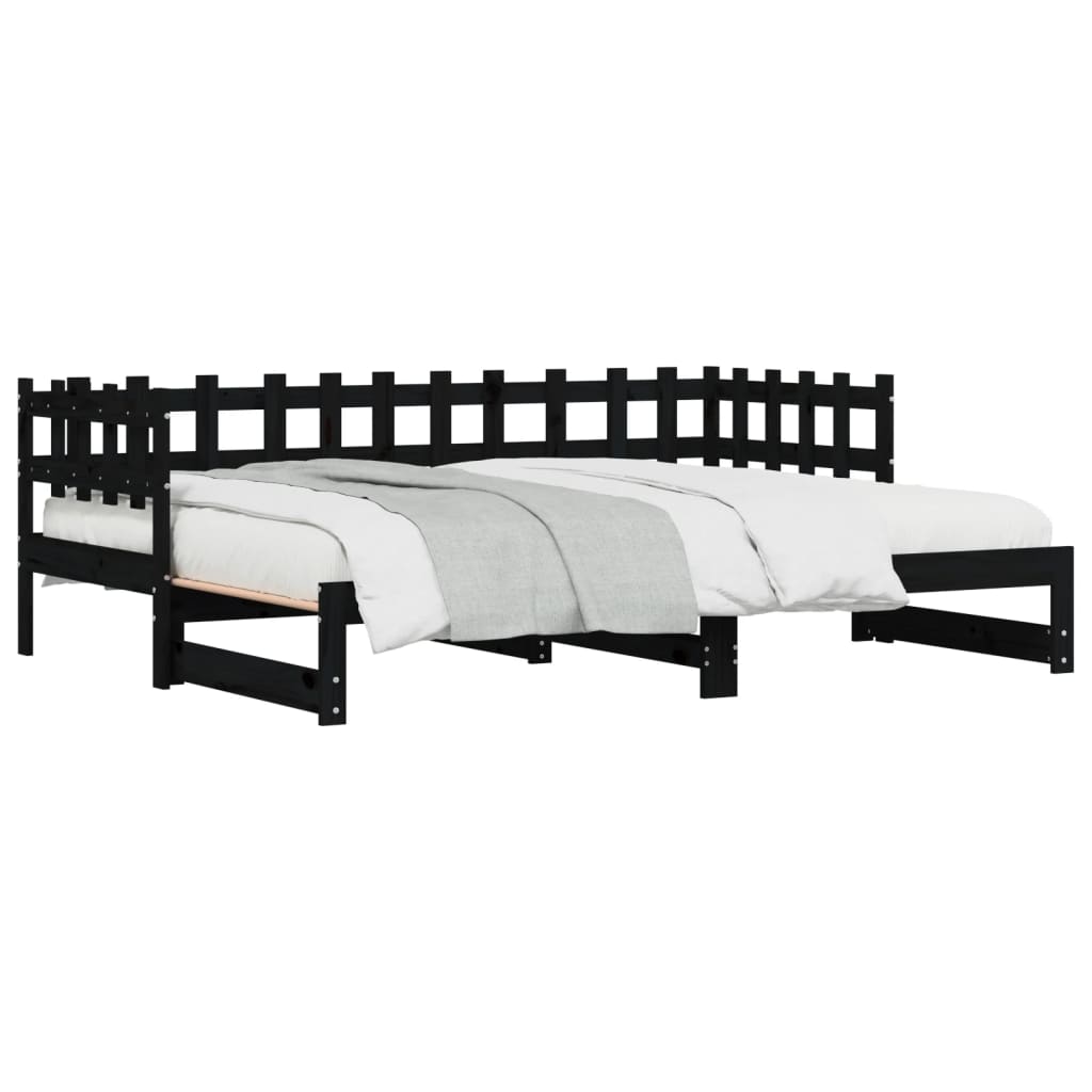 Lit de repos extensible noir 2x(90x200) cm en bois de pin massif