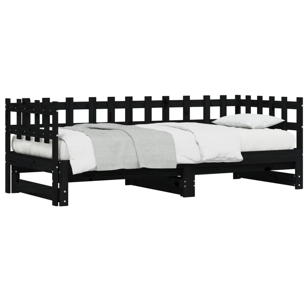 Lit de repos extensible noir 2x(90x200) cm en bois de pin massif