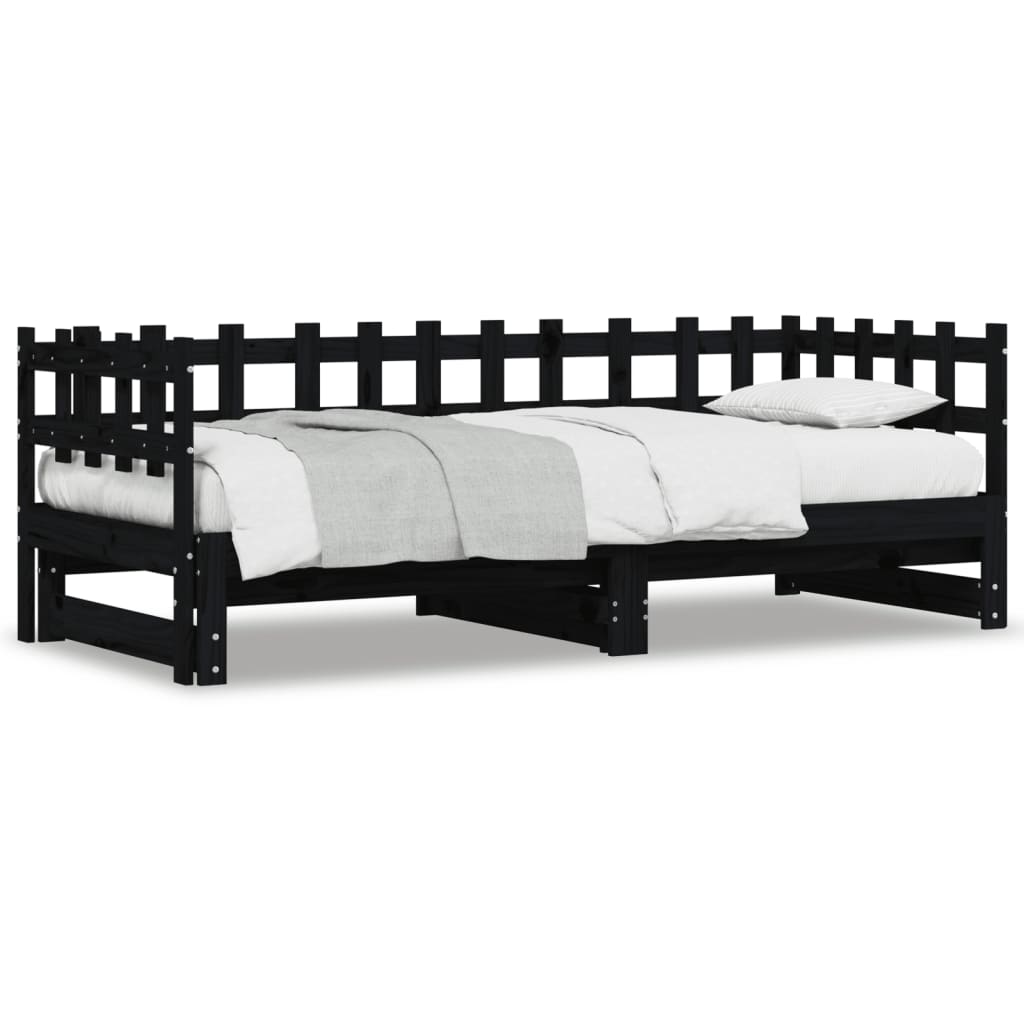 Lit de repos extensible noir 2x(90x190) cm en bois de pin massif