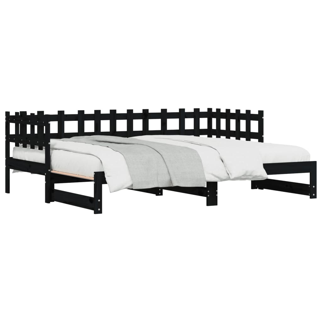 Lit de repos extensible noir 2x(90x190) cm en bois de pin massif