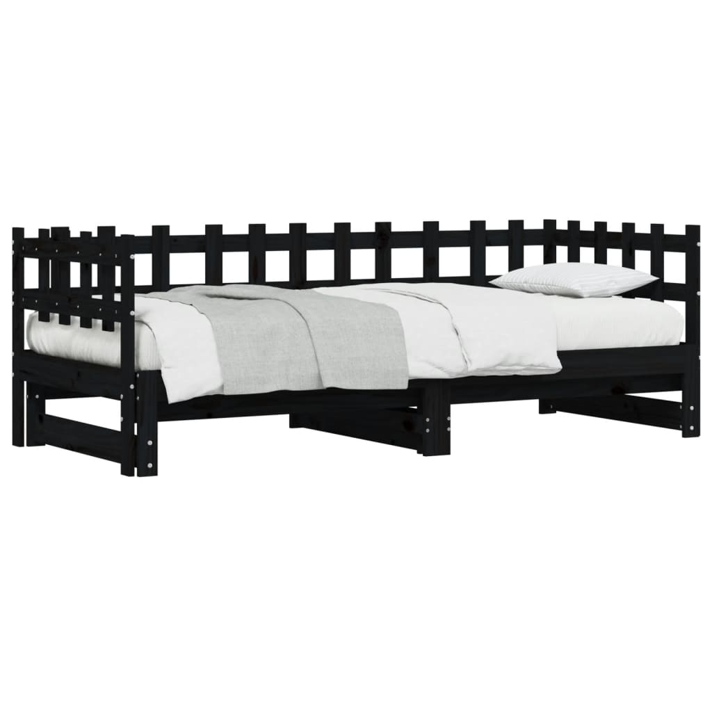 Lit de repos extensible noir 2x(90x190) cm en bois de pin massif