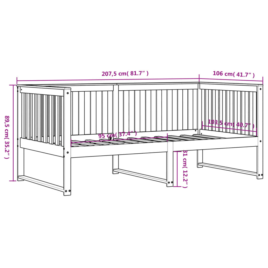 Lit de repos blanc 100x200 cm en bois de pin massif