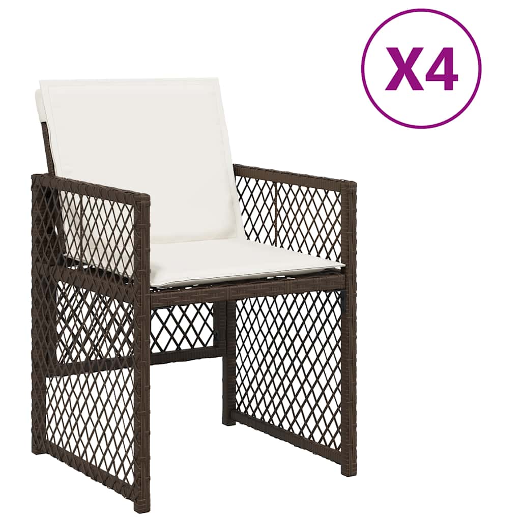 Gartenstühle mit Kissen 4 Stk. Braun Poly Rattan