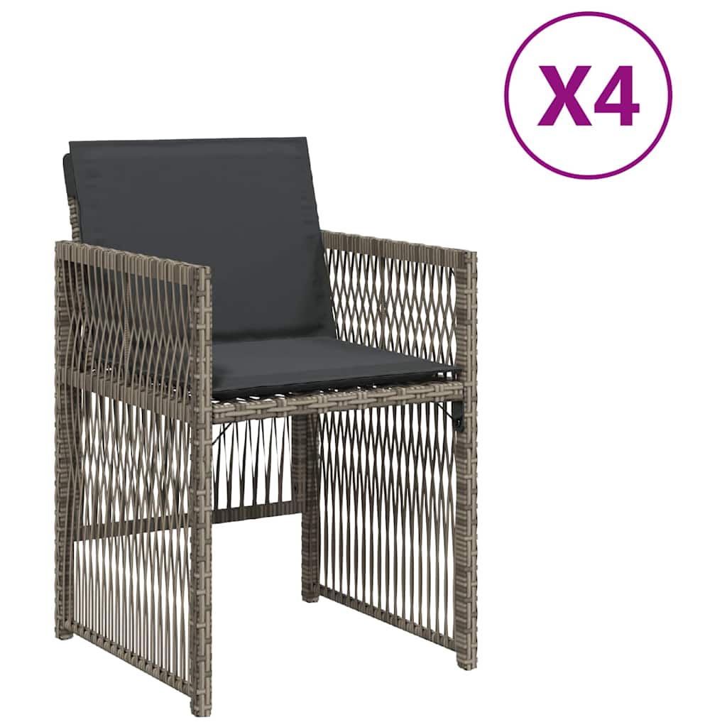 Gartenstühle mit Kissen 4 Stk. Grau Poly Rattan