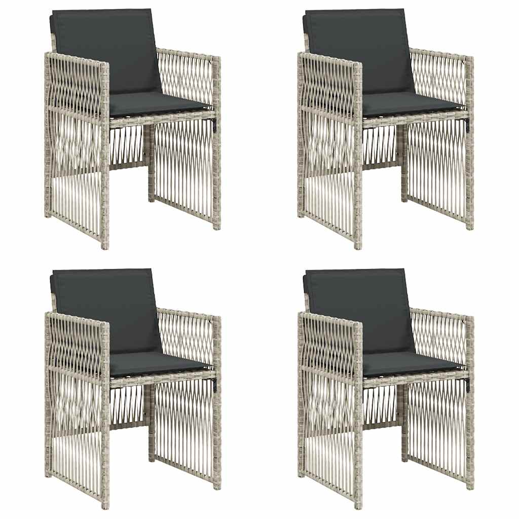 Gartenstühle mit Kissen 4 Stk. Hellgrau Poly Rattan