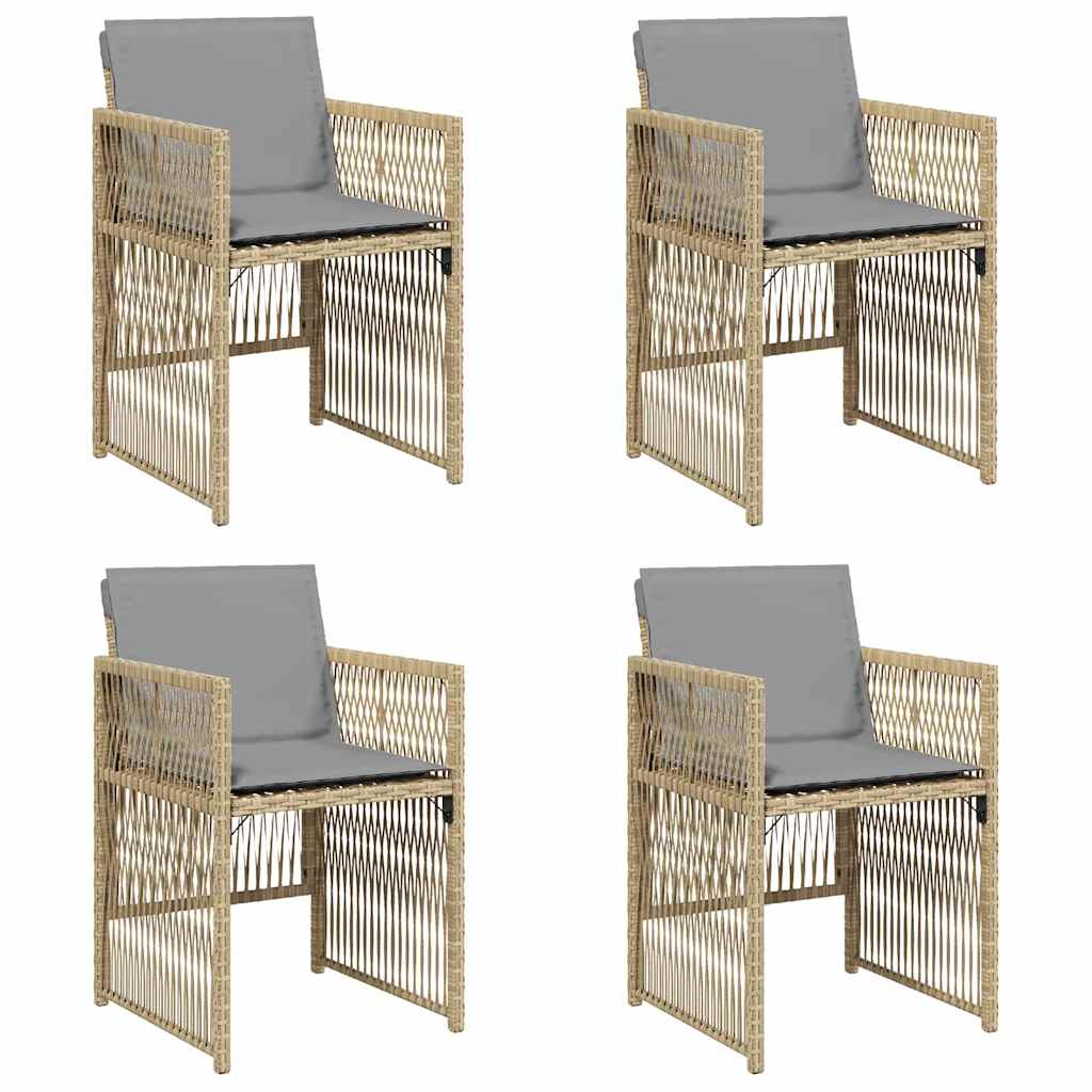 Gartenstühle mit Kissen 4 Stk. Beigemischung Poly Rattan