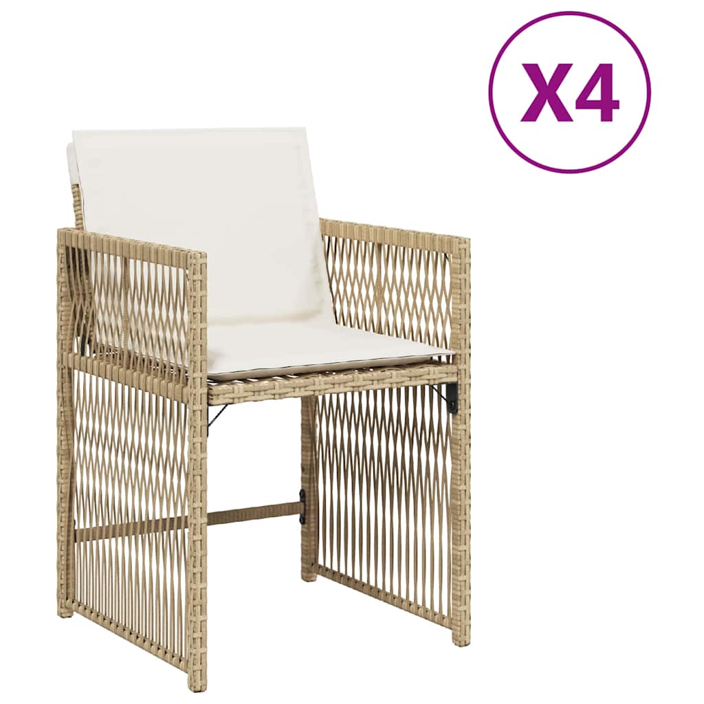 Gartenstühle mit Kissen 4 Stk. Beige Poly Rattan