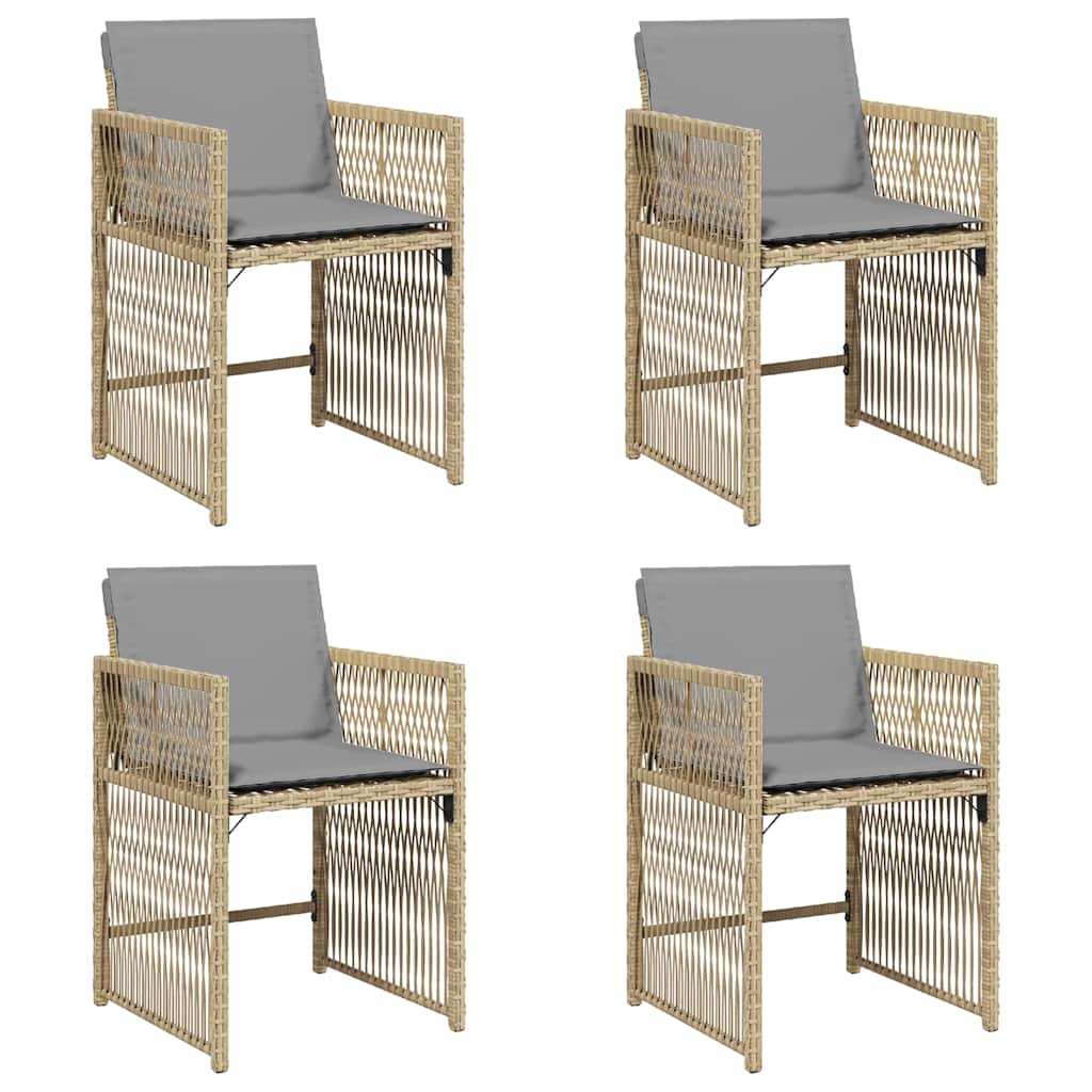 Gartenstühle mit Kissen 4 Stk. Beigemischung Poly Rattan