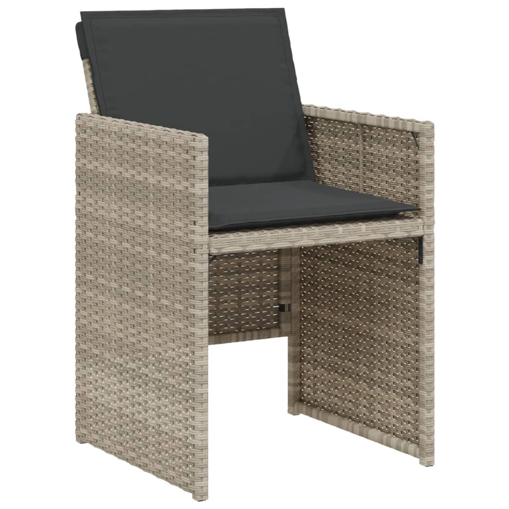 3-tlg. Bistro-Set mit Kissen Hellgrau Poly Rattan