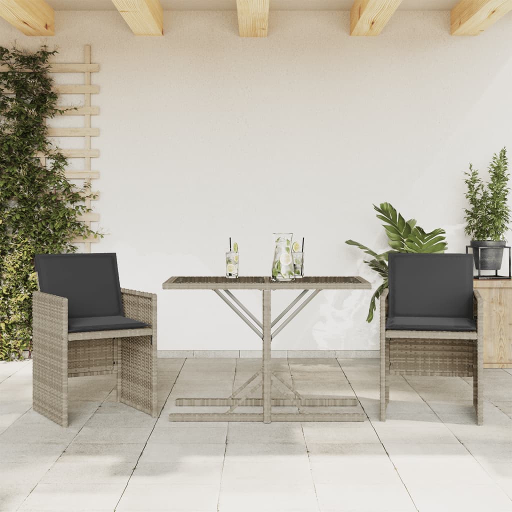 3-tlg. Bistro-Set mit Kissen Hellgrau Poly Rattan
