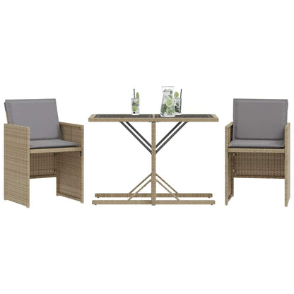 3-tlg. Bistro-Set mit Kissen Beigemischung Poly Rattan