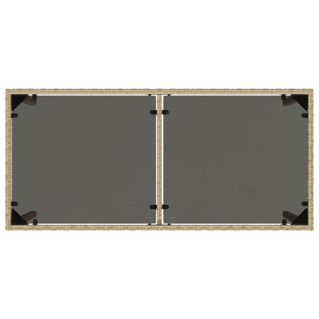 Gartentisch mit Glasplatte Beige 115x54x74 cm Poly Rattan