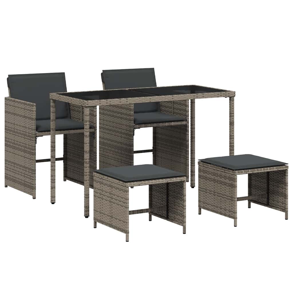 5-tlg. Garten-Essgruppe mit Kissen Grau Poly Rattan