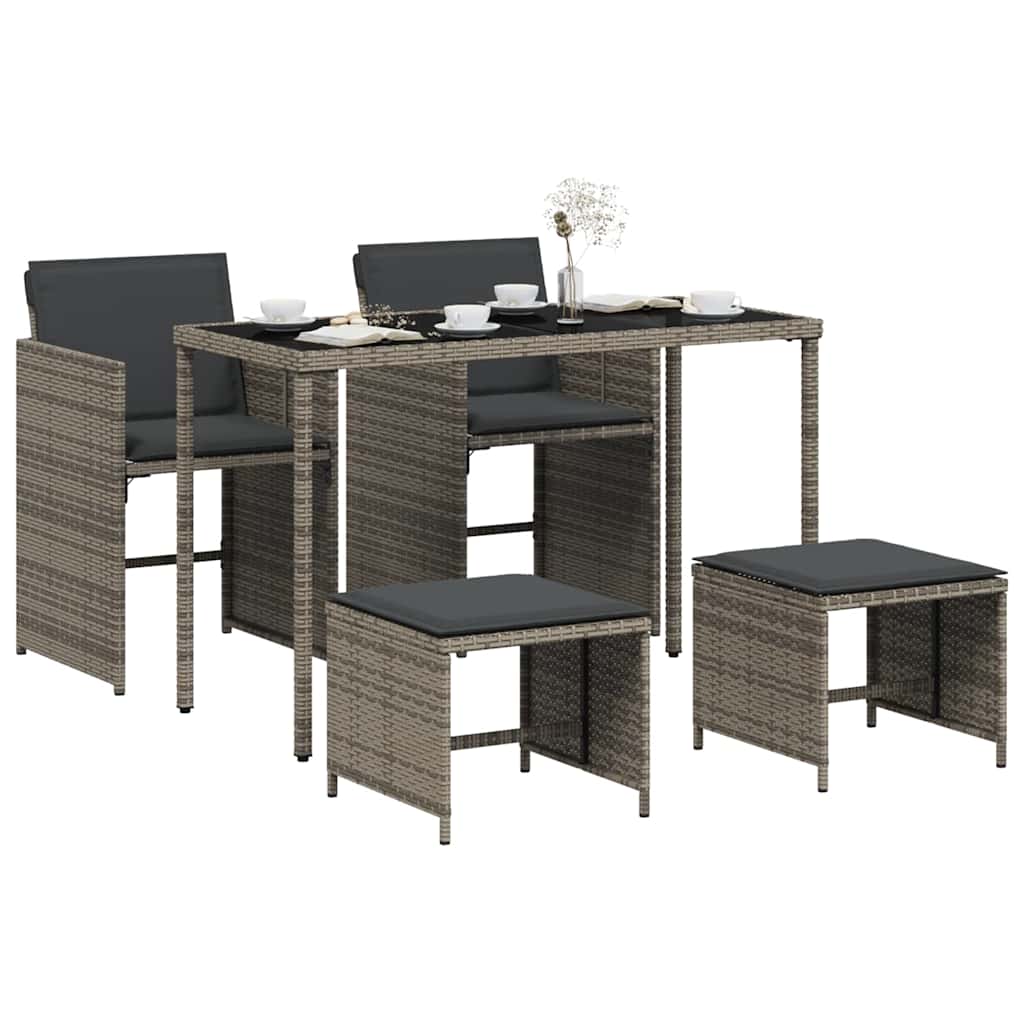 5-tlg. Garten-Essgruppe mit Kissen Grau Poly Rattan