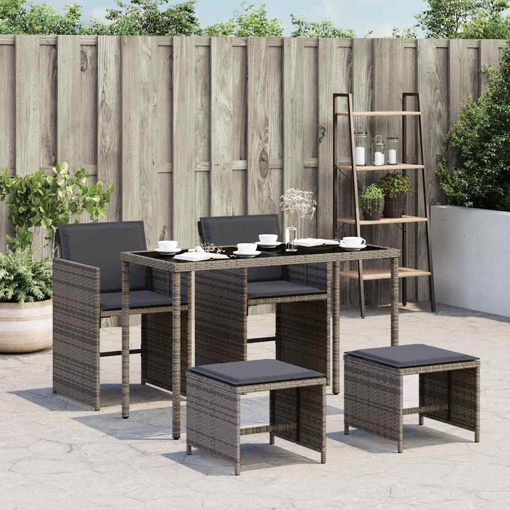 5-tlg. Garten-Essgruppe mit Kissen Grau Poly Rattan
