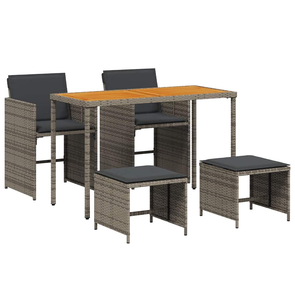 5-tlg. Garten-Essgruppe mit Kissen Grau Poly Rattan