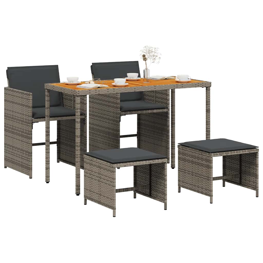 5-tlg. Garten-Essgruppe mit Kissen Grau Poly Rattan