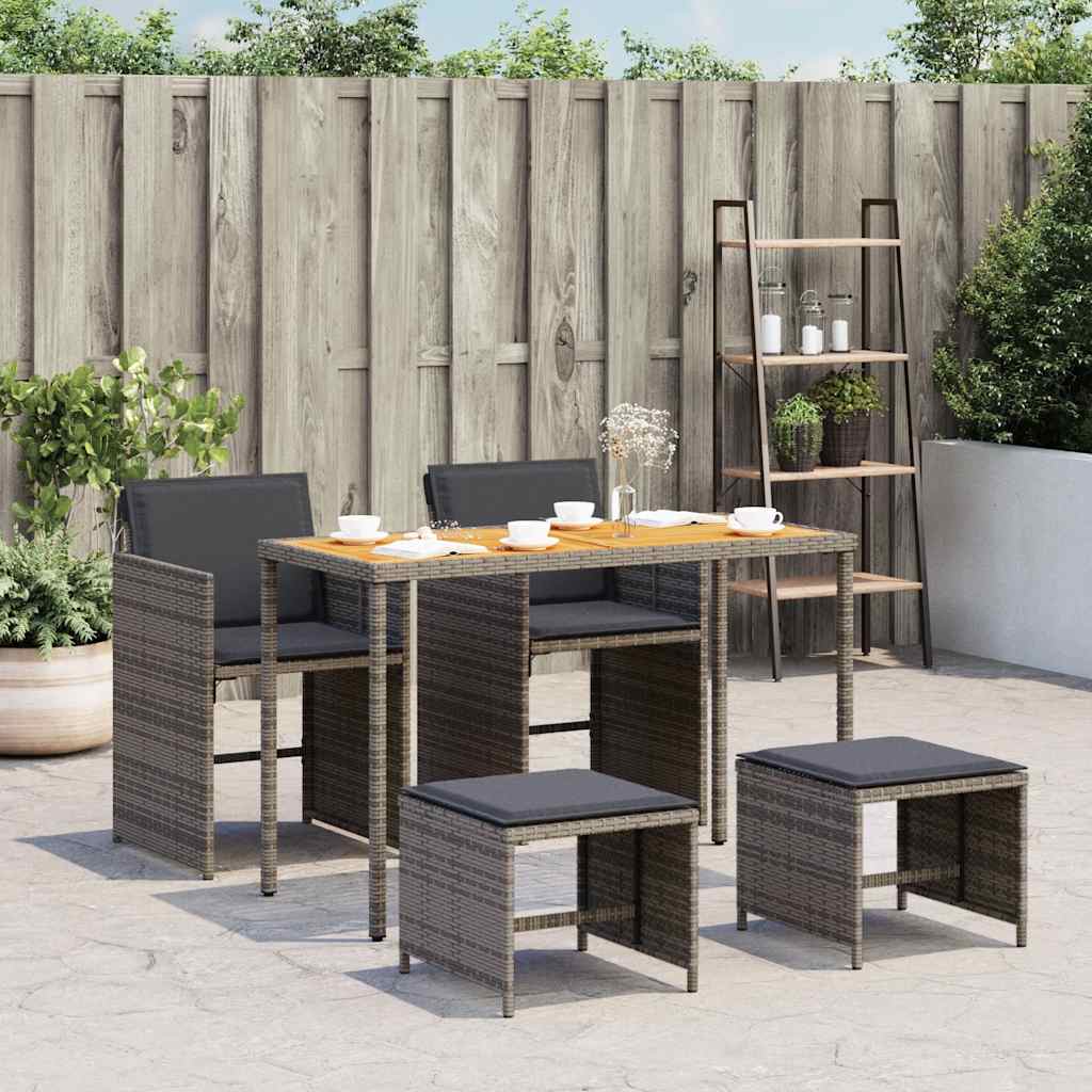 5-tlg. Garten-Essgruppe mit Kissen Grau Poly Rattan