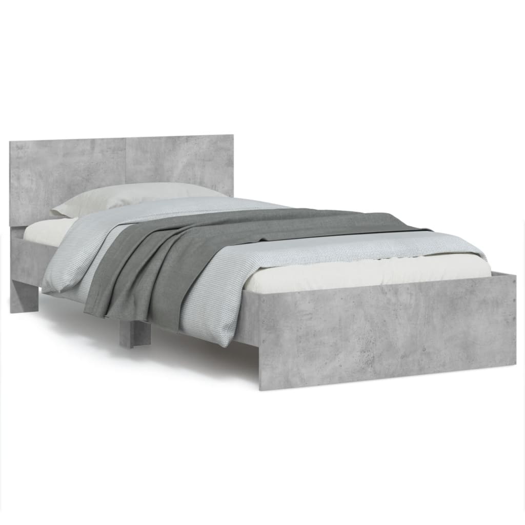 Bed frame with headboard concrete grey 100x200 cm wood material