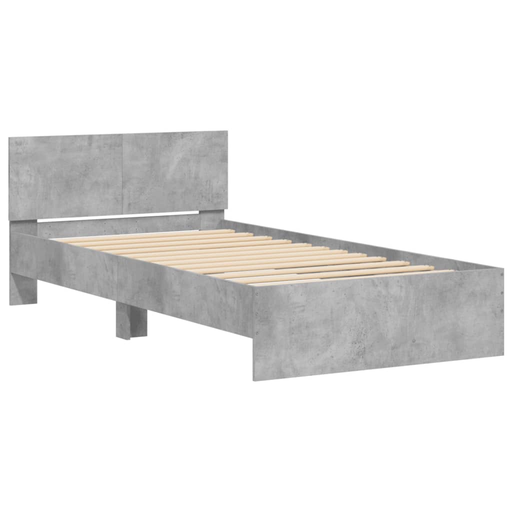 Bed frame with headboard concrete grey 100x200 cm wood material