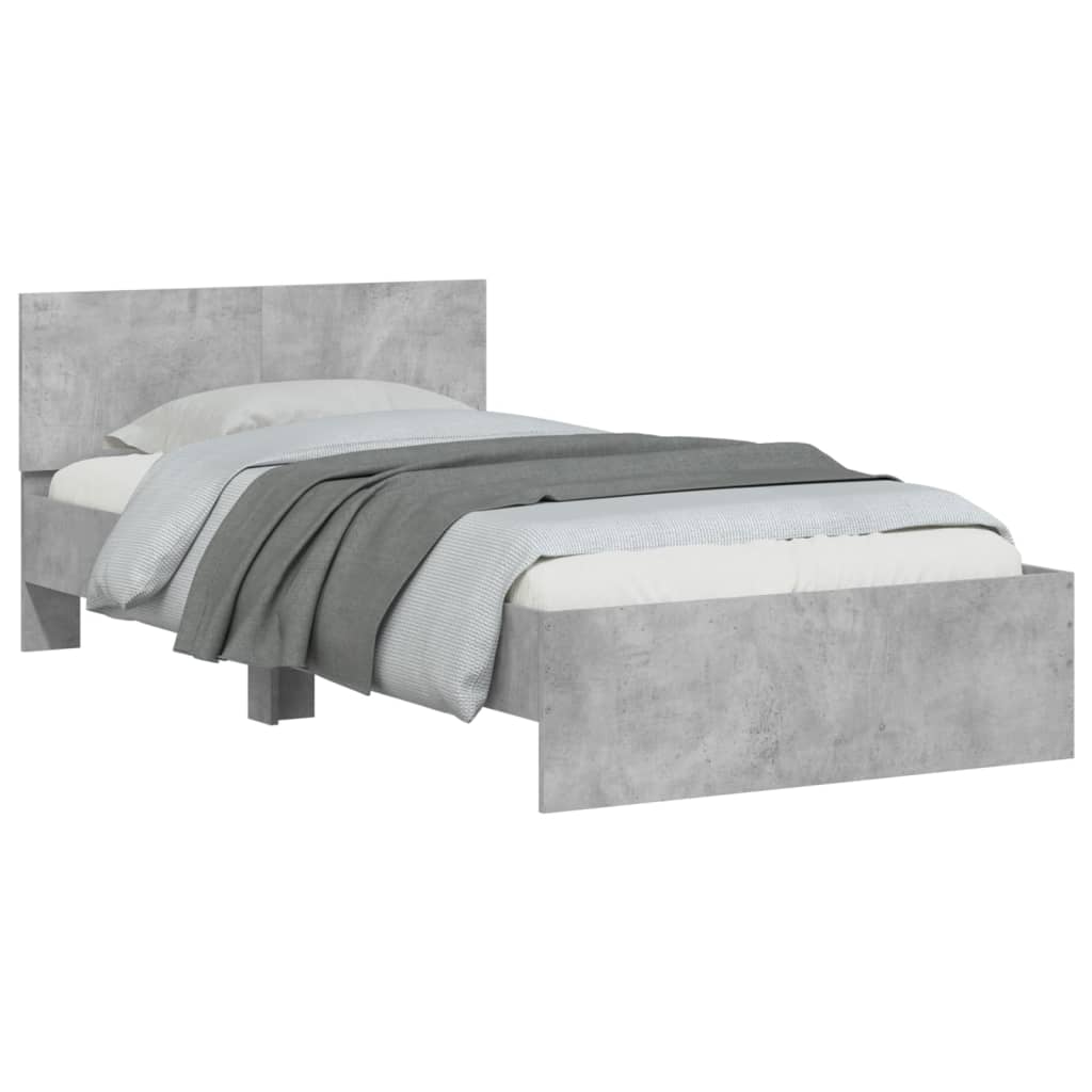 Bed frame with headboard concrete grey 100x200 cm wood material