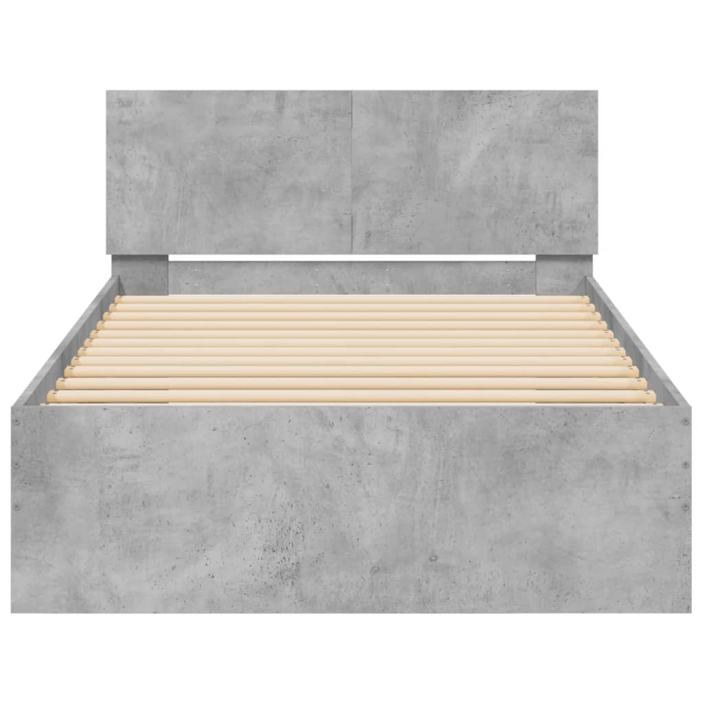 Bed frame with headboard concrete grey 100x200 cm wood material