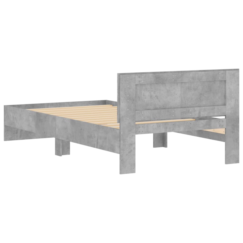 Bed frame with headboard concrete grey 100x200 cm wood material