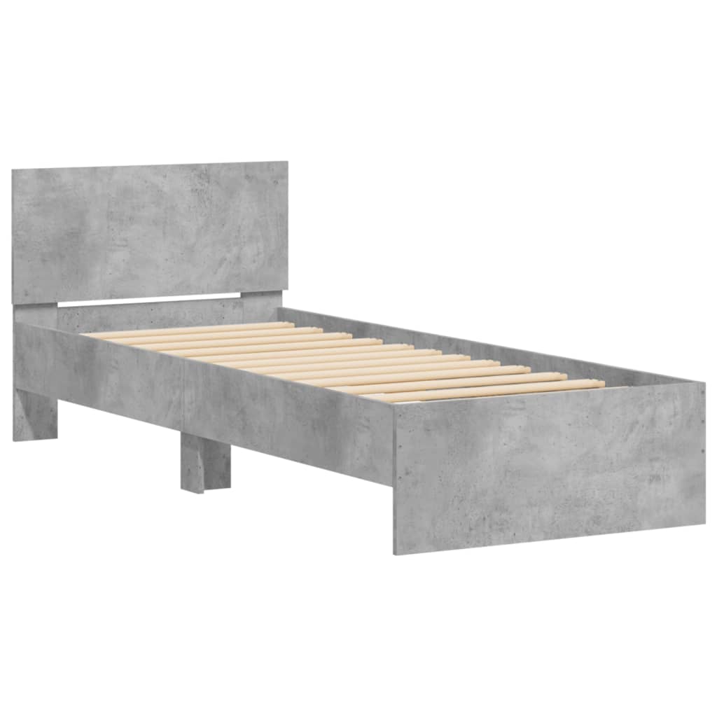Bed frame with headboard concrete grey 90x200 cm wood material