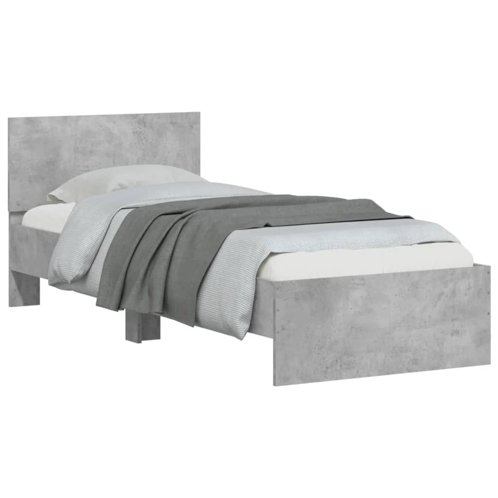 Bed frame with headboard concrete grey 90x200 cm wood material