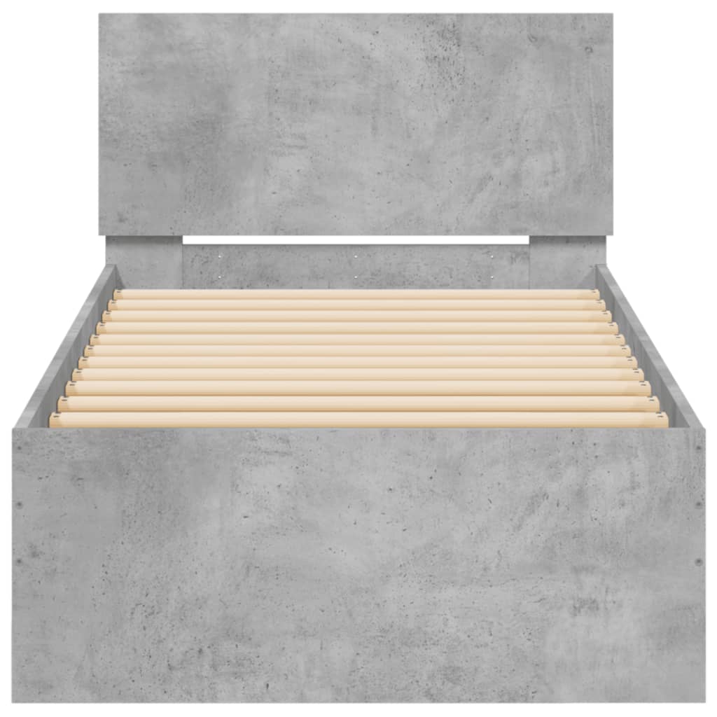 Bed frame with headboard concrete grey 90x200 cm wood material