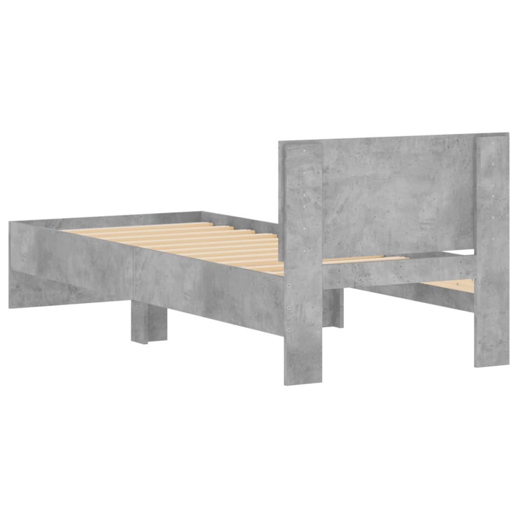 Bed frame with headboard concrete grey 90x200 cm wood material