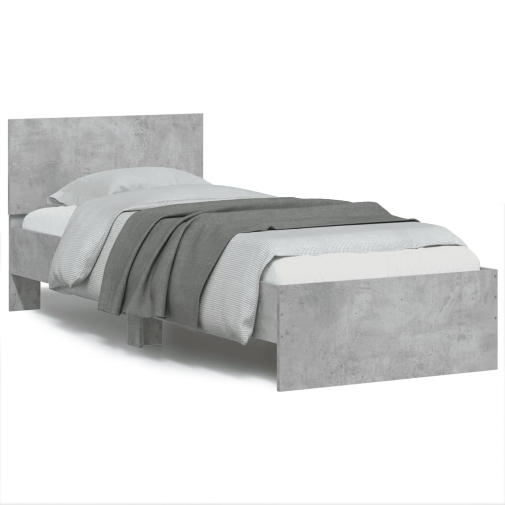 Bed frame with headboard concrete grey 90x190 cm wood material