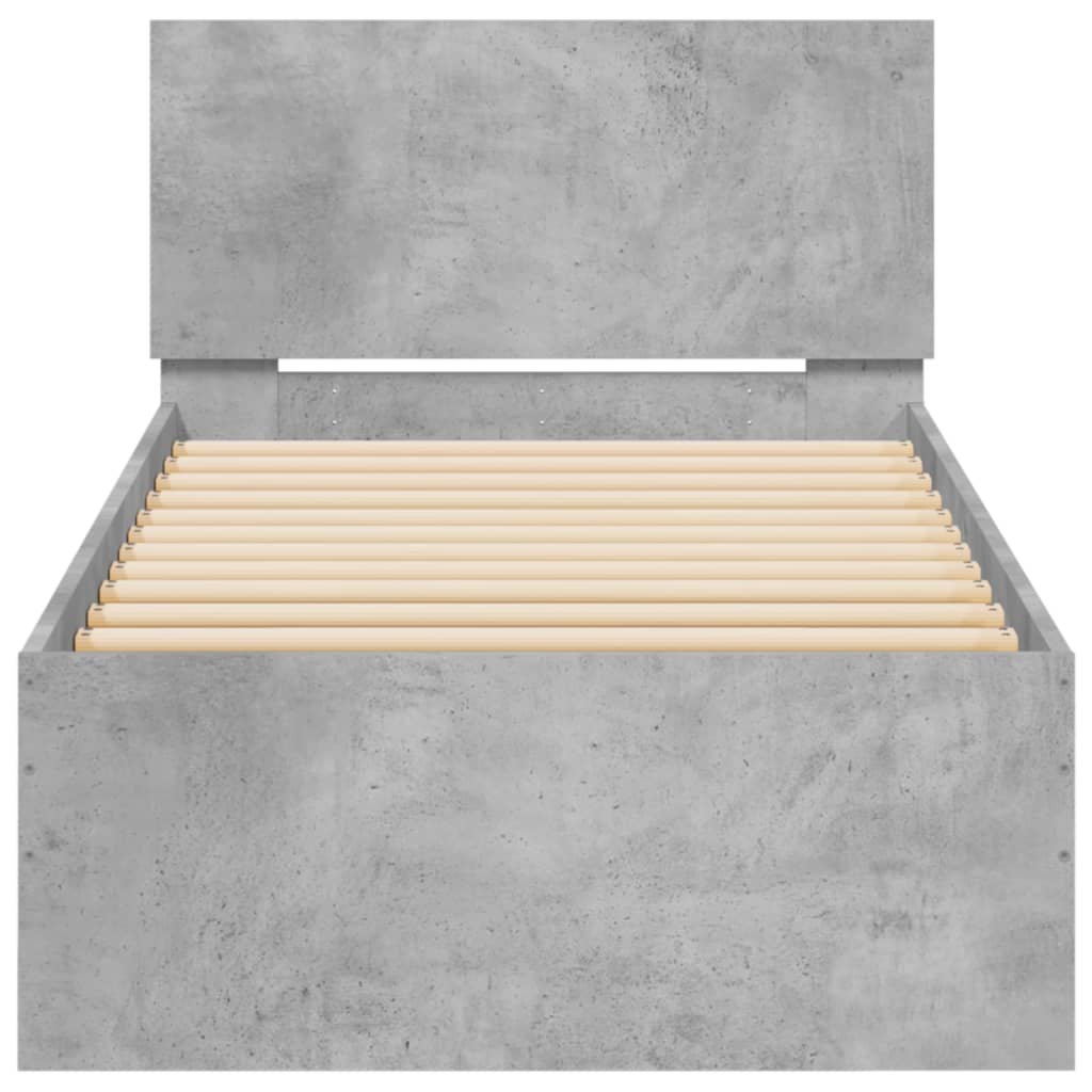 Bed frame with headboard concrete grey 90x190 cm wood material