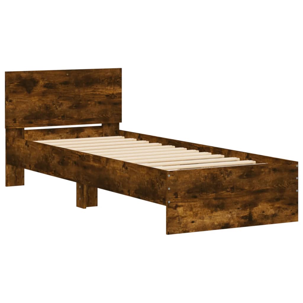 Bed frame with headboard smoked oak 75x190 cm wood material