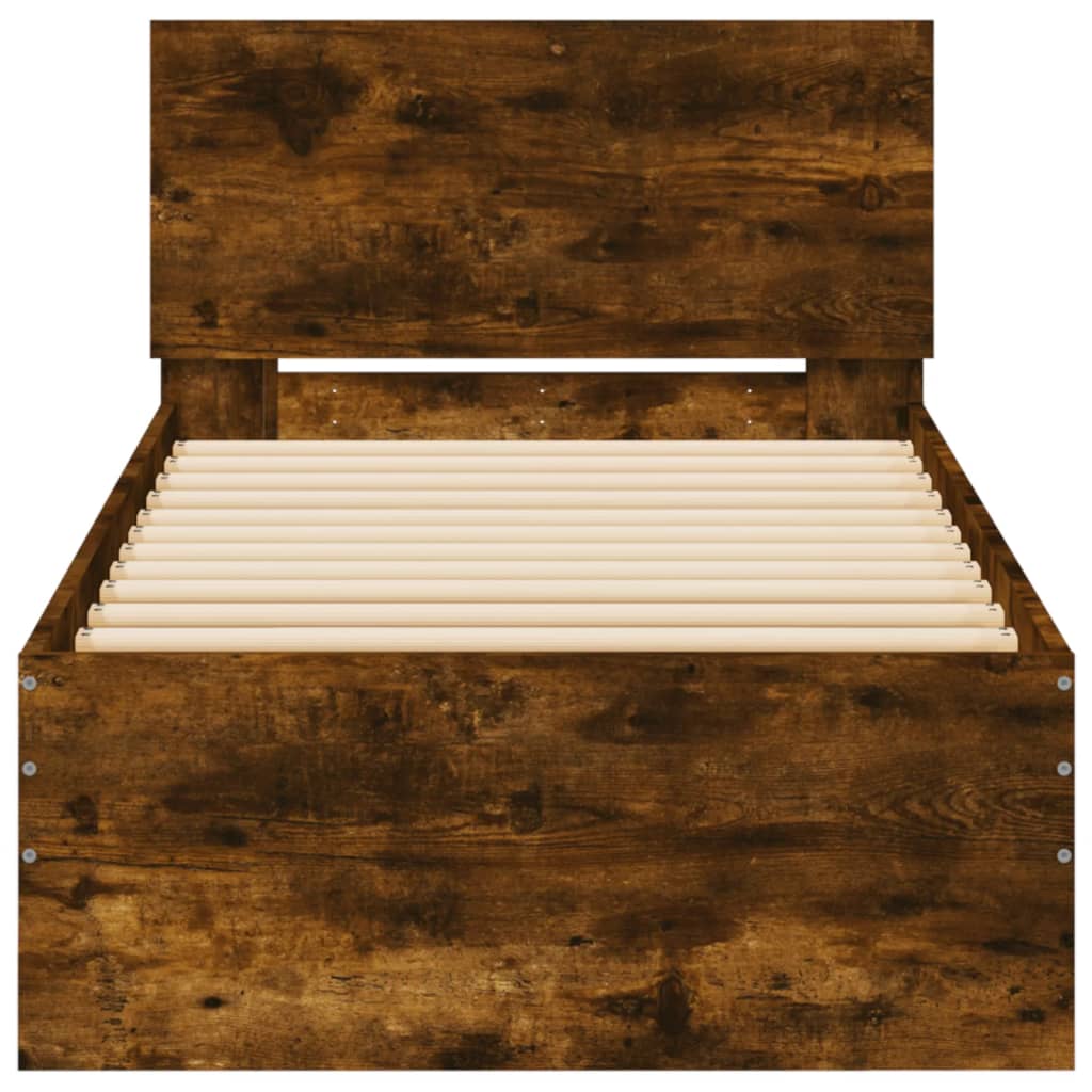 Bed frame with headboard smoked oak 75x190 cm wood material