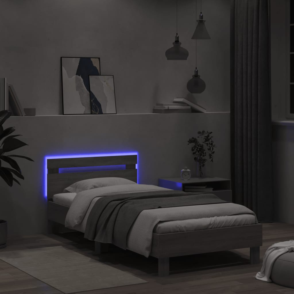 Bed frame with headboard and LED lights Grey Sonoma 100x200cm