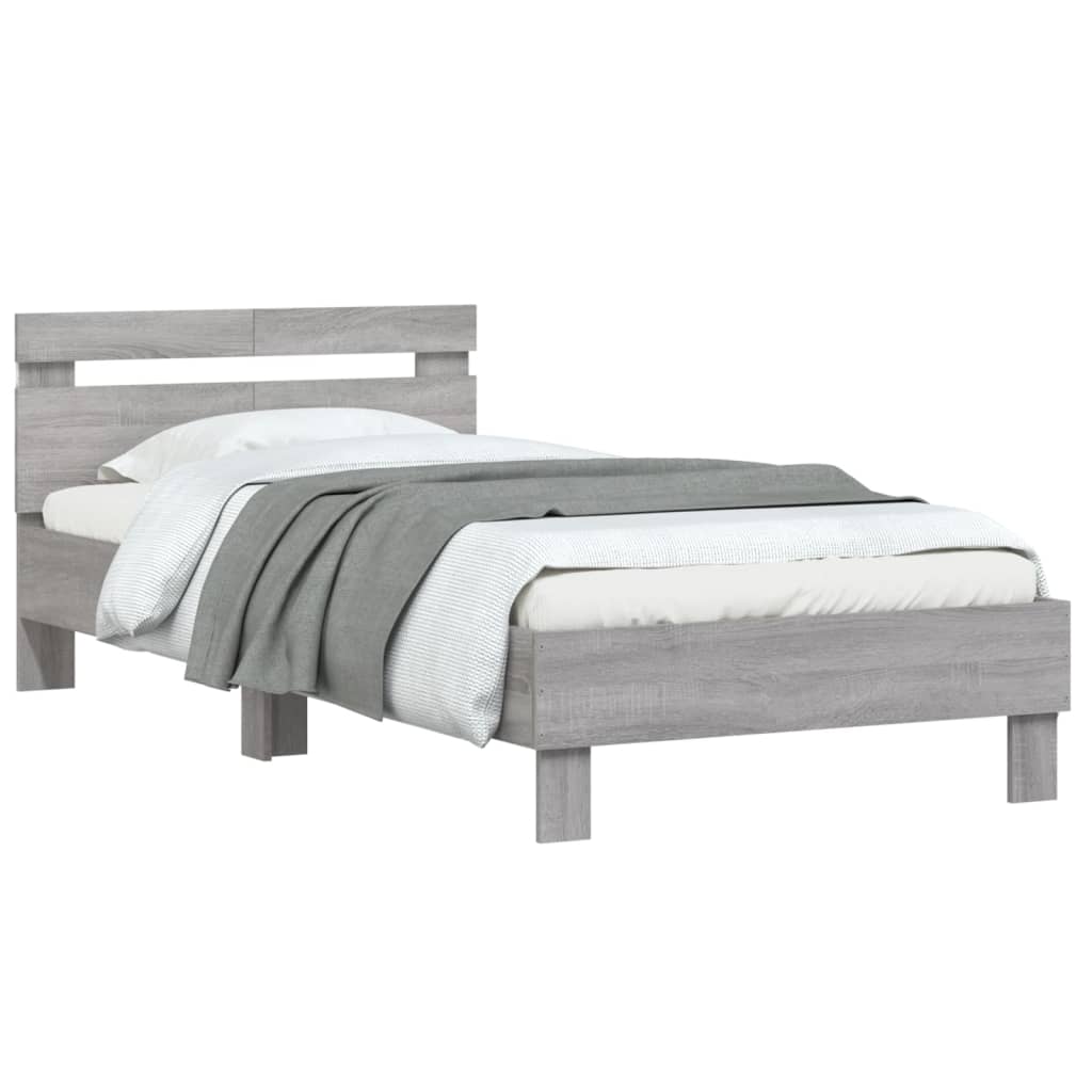 Bed frame with headboard and LED lights Grey Sonoma 100x200cm