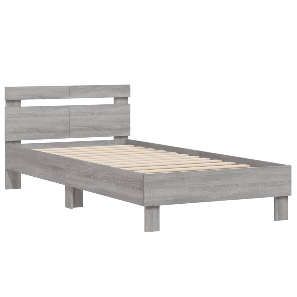Bed frame with headboard and LED lights Grey Sonoma 100x200cm