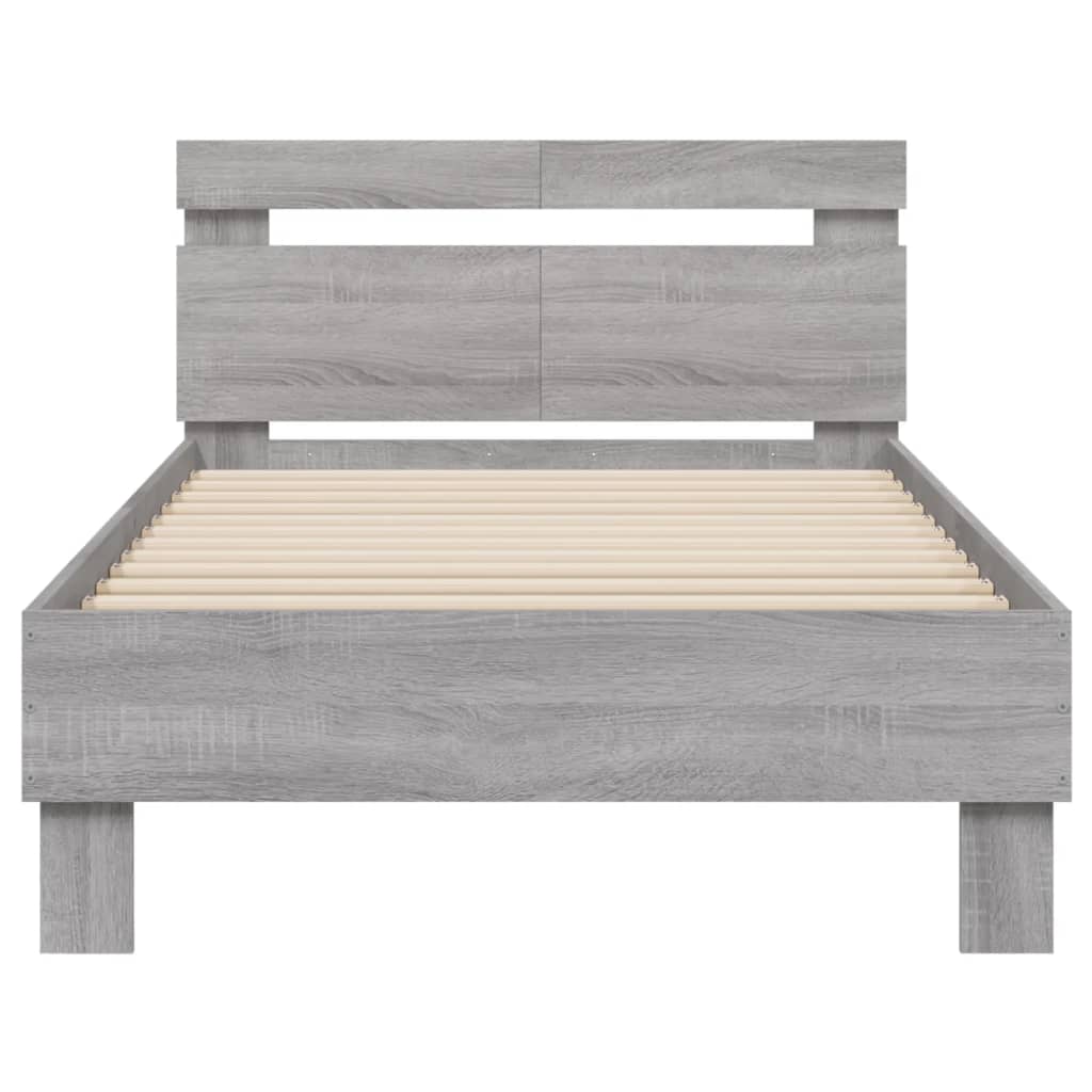 Bed frame with headboard and LED lights Grey Sonoma 100x200cm