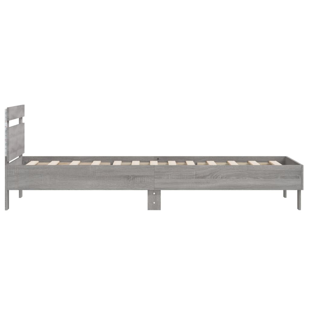Bed frame with headboard and LED lights Grey Sonoma 100x200cm
