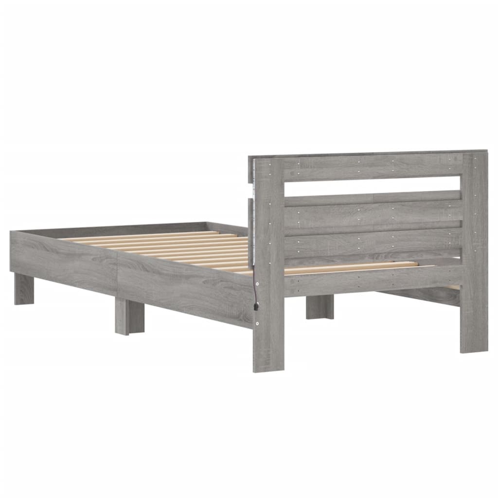 Bed frame with headboard and LED lights Grey Sonoma 100x200cm