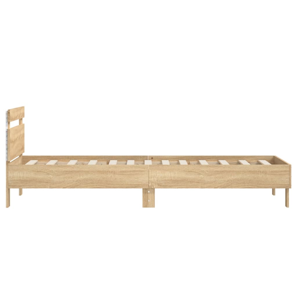 Bed frame with headboard and LED lights Sonoma oak 90x200cm