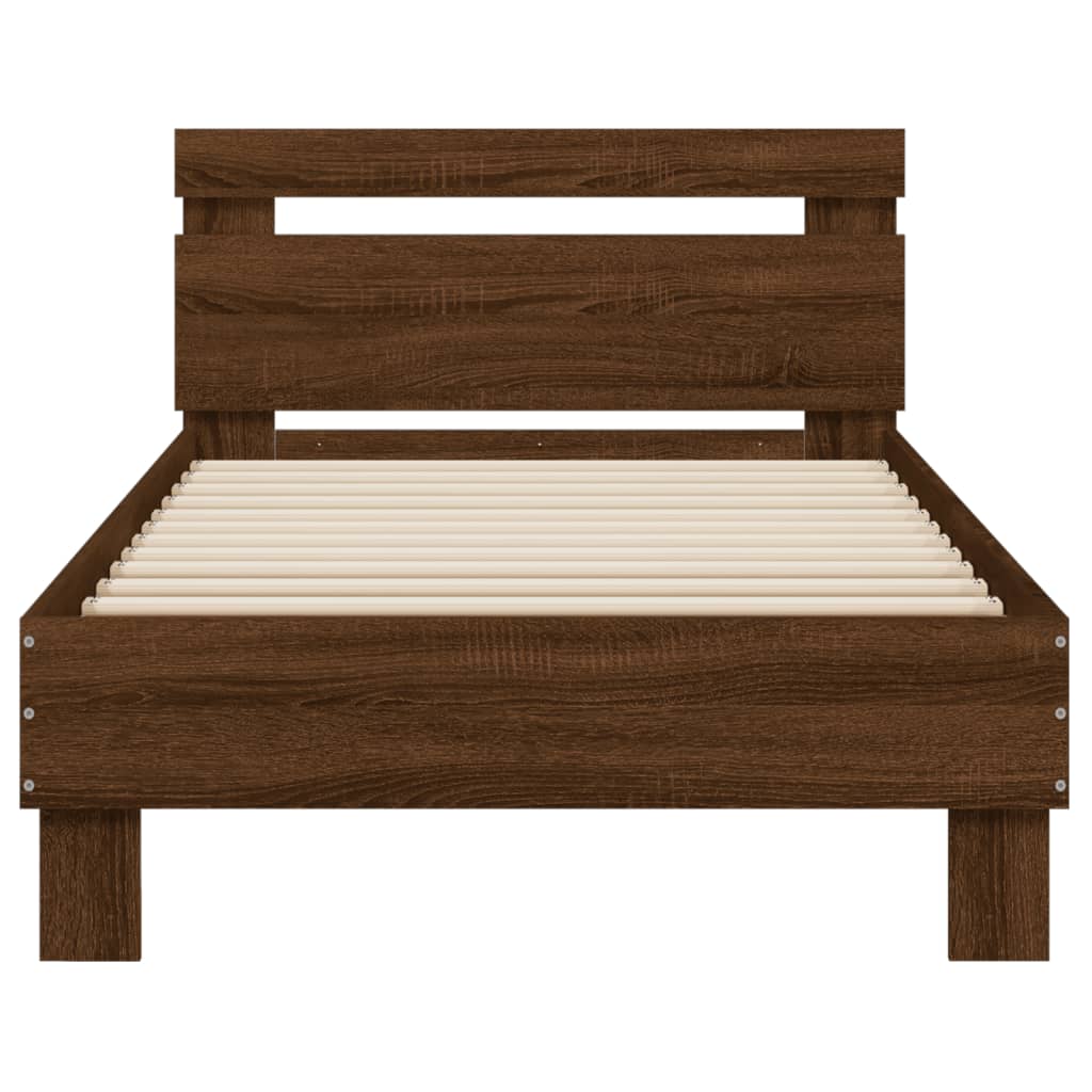 Bed frame with headboard and LED lights brown oak 75x190 cm
