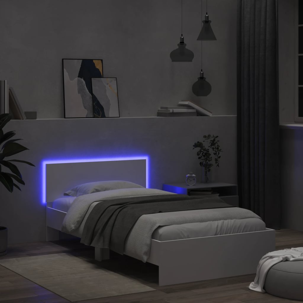 Bed frame with headboard and LED lights White 100x200 cm