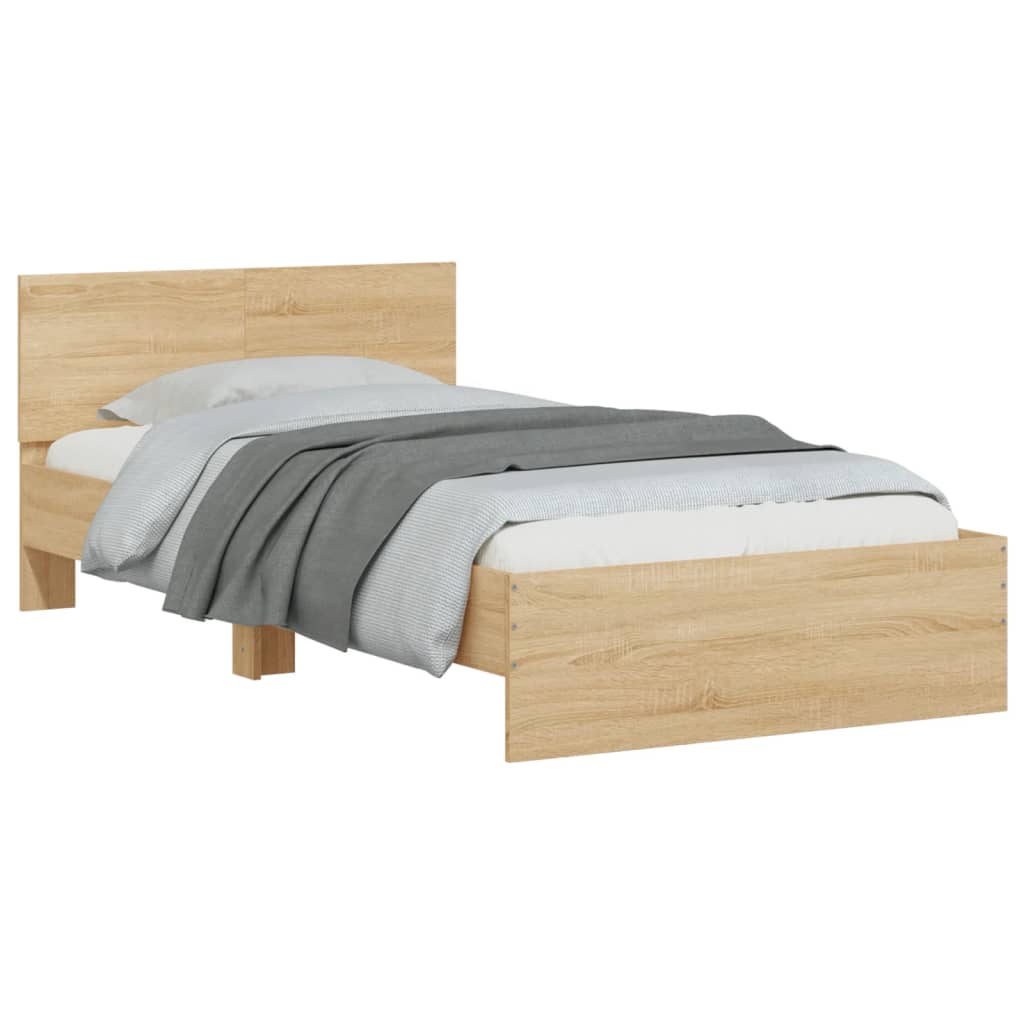 Bed frame with headboard &amp; LED lights Sonoma oak 100x200 cm