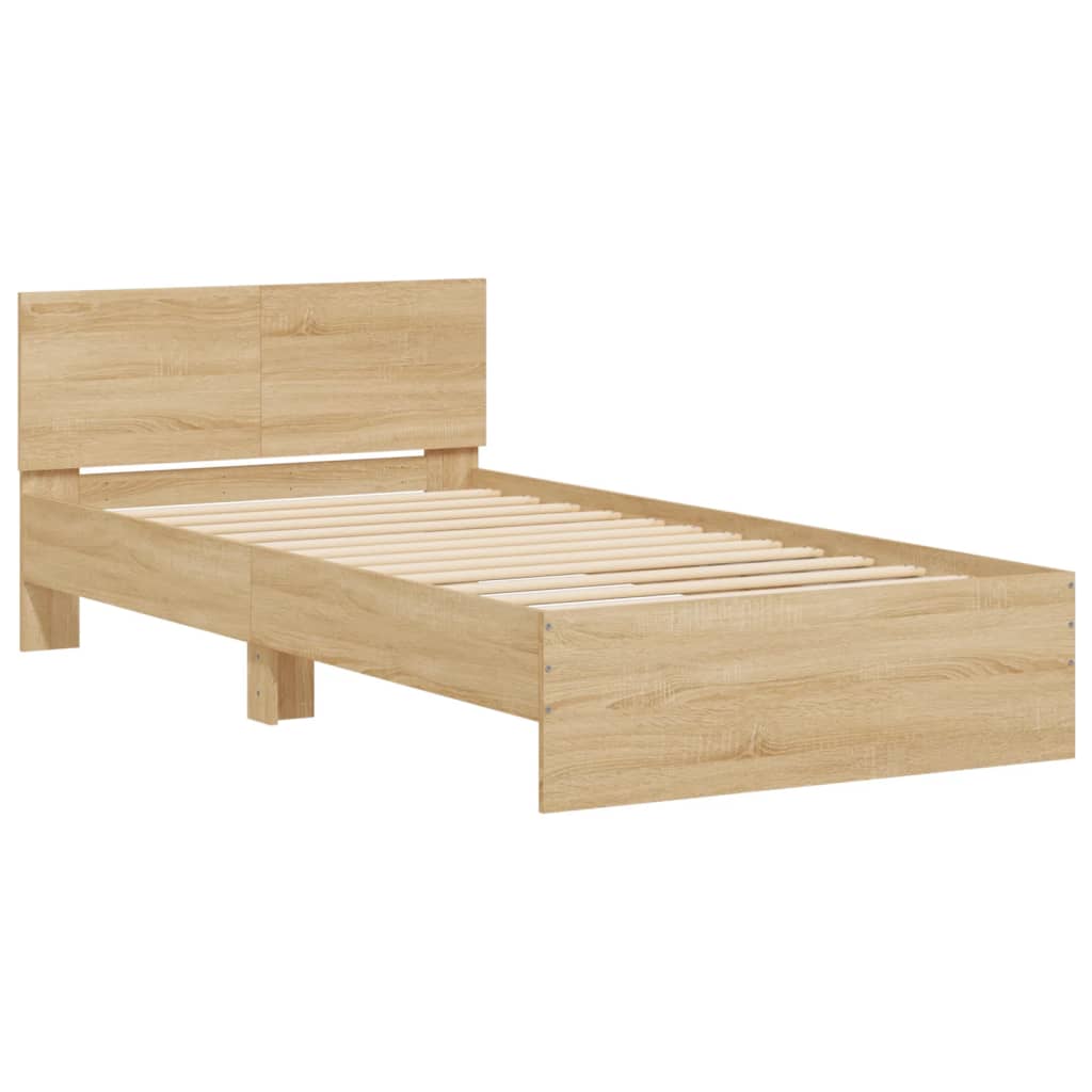 Bed frame with headboard &amp; LED lights Sonoma oak 100x200 cm