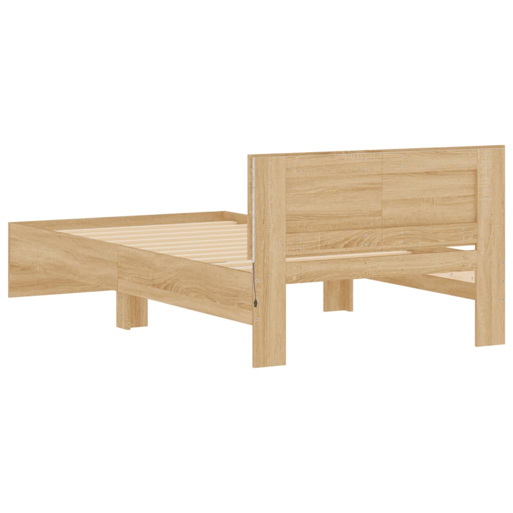 Bed frame with headboard &amp; LED lights Sonoma oak 100x200 cm