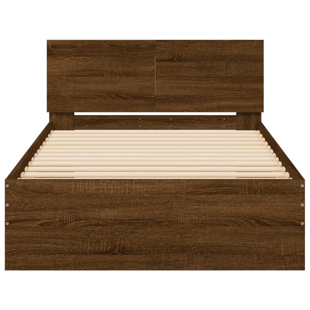 Bed frame with headboard and LED lights brown oak 100x200cm